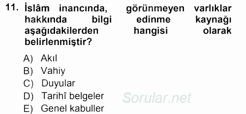 İslam İnanç Esasları 2012 - 2013 Ara Sınavı 11.Soru