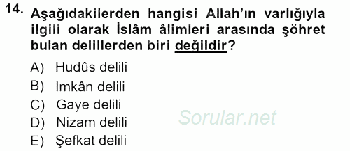 İslam İnanç Esasları 2012 - 2013 Ara Sınavı 14.Soru