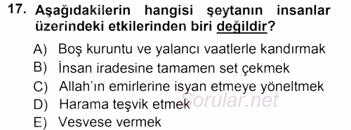 İslam İnanç Esasları 2012 - 2013 Ara Sınavı 17.Soru