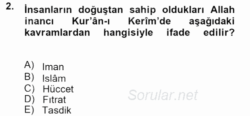 İslam İnanç Esasları 2012 - 2013 Ara Sınavı 2.Soru