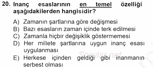 İslam İnanç Esasları 2012 - 2013 Ara Sınavı 20.Soru