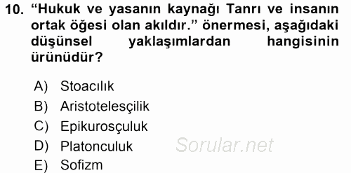 Siyasi Düşünceler Tarihi 2015 - 2016 Ara Sınavı 10.Soru