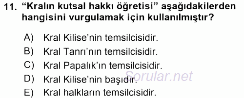 Siyasi Düşünceler Tarihi 2015 - 2016 Ara Sınavı 11.Soru