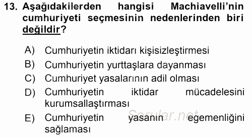 Siyasi Düşünceler Tarihi 2015 - 2016 Ara Sınavı 13.Soru