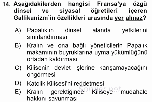 Siyasi Düşünceler Tarihi 2015 - 2016 Ara Sınavı 14.Soru