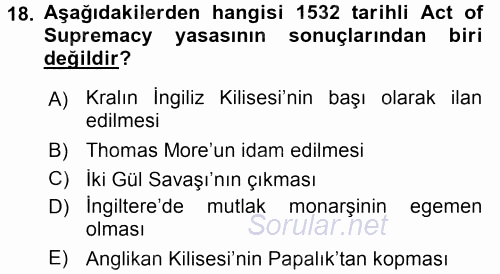 Siyasi Düşünceler Tarihi 2015 - 2016 Ara Sınavı 18.Soru