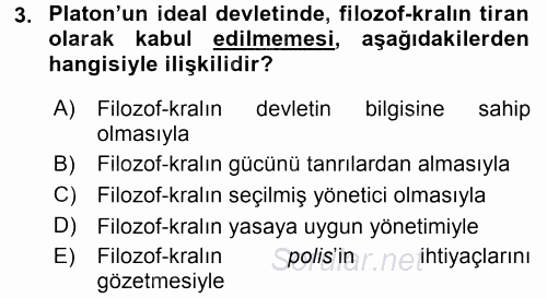 Siyasi Düşünceler Tarihi 2015 - 2016 Ara Sınavı 3.Soru