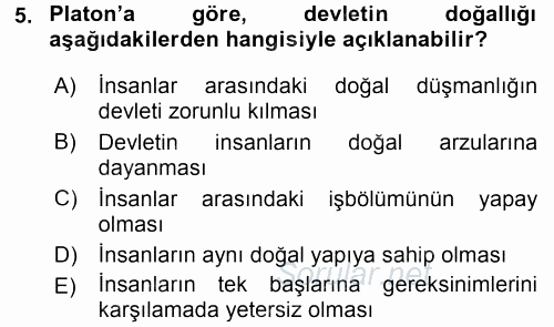 Siyasi Düşünceler Tarihi 2015 - 2016 Ara Sınavı 5.Soru
