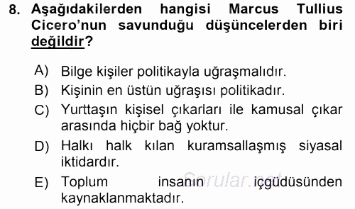 Siyasi Düşünceler Tarihi 2015 - 2016 Ara Sınavı 8.Soru