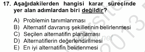 Maliyet Yönetimi 2012 - 2013 Dönem Sonu Sınavı 17.Soru