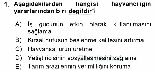 Hayvan Yetiştirme 2016 - 2017 Ara Sınavı 1.Soru