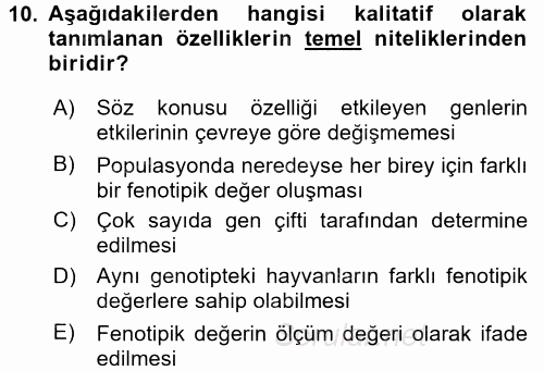 Hayvan Yetiştirme 2016 - 2017 Ara Sınavı 10.Soru
