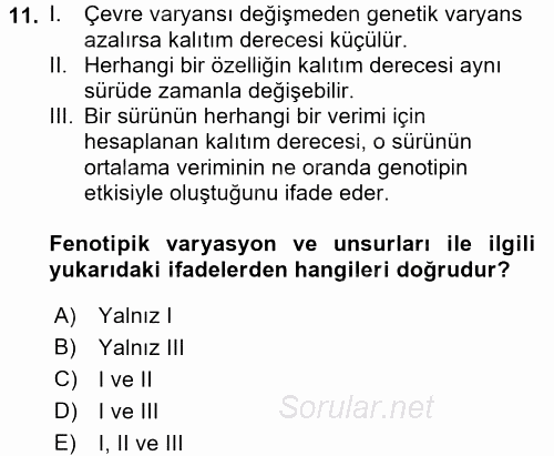 Hayvan Yetiştirme 2016 - 2017 Ara Sınavı 11.Soru