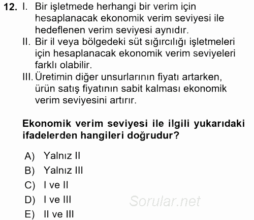 Hayvan Yetiştirme 2016 - 2017 Ara Sınavı 12.Soru