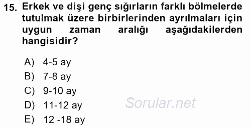 Hayvan Yetiştirme 2016 - 2017 Ara Sınavı 15.Soru