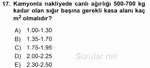 Hayvan Yetiştirme 2016 - 2017 Ara Sınavı 17.Soru