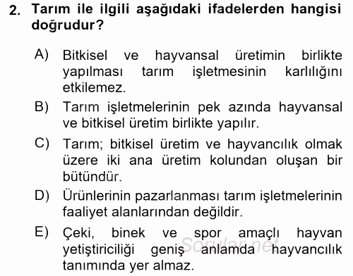 Hayvan Yetiştirme 2016 - 2017 Ara Sınavı 2.Soru