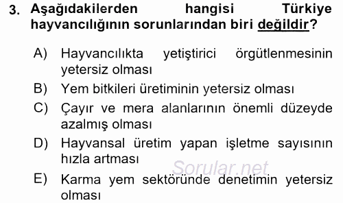 Hayvan Yetiştirme 2016 - 2017 Ara Sınavı 3.Soru