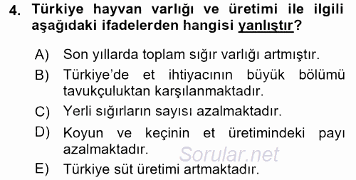 Hayvan Yetiştirme 2016 - 2017 Ara Sınavı 4.Soru