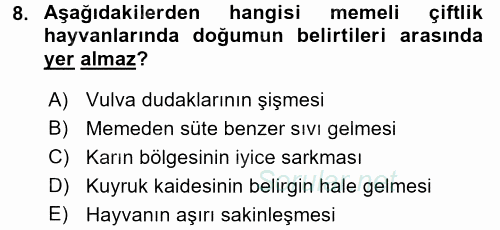 Hayvan Yetiştirme 2016 - 2017 Ara Sınavı 8.Soru