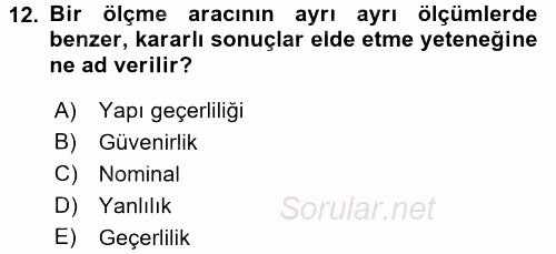 Sosyolojide Araştırma Yöntem ve Teknikleri 2016 - 2017 Dönem Sonu Sınavı 12.Soru