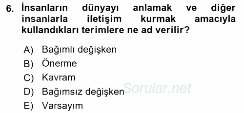 Sosyolojide Araştırma Yöntem ve Teknikleri 2016 - 2017 Dönem Sonu Sınavı 6.Soru