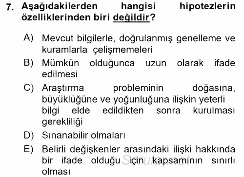 Sosyolojide Araştırma Yöntem ve Teknikleri 2016 - 2017 Dönem Sonu Sınavı 7.Soru