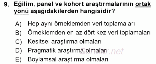 Sosyolojide Araştırma Yöntem ve Teknikleri 2016 - 2017 Dönem Sonu Sınavı 9.Soru