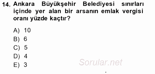 Özel Vergi Hukuku 2 2013 - 2014 Dönem Sonu Sınavı 14.Soru