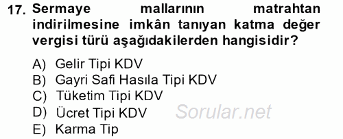 Özel Vergi Hukuku 2 2013 - 2014 Dönem Sonu Sınavı 17.Soru