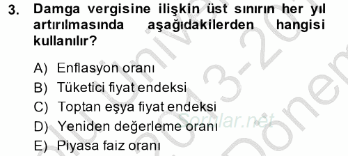 Özel Vergi Hukuku 2 2013 - 2014 Dönem Sonu Sınavı 3.Soru