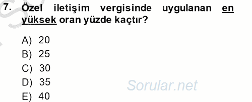 Özel Vergi Hukuku 2 2013 - 2014 Dönem Sonu Sınavı 7.Soru