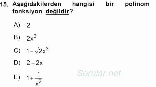 Matematik 1 2015 - 2016 Ara Sınavı 15.Soru