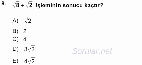 Matematik 1 2015 - 2016 Ara Sınavı 8.Soru