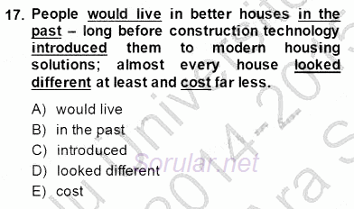 Bağlamsal Dilbilgisi 3 2014 - 2015 Ara Sınavı 17.Soru