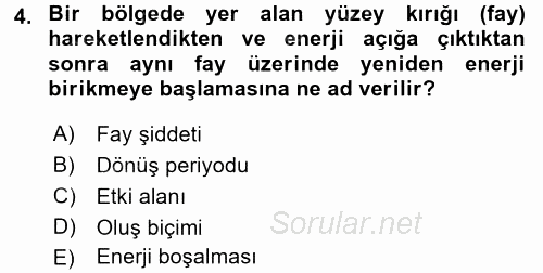 Afet Yönetimi 1 2017 - 2018 Ara Sınavı 4.Soru