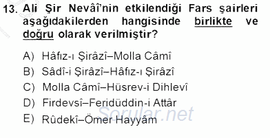 XIV-XV. Yüzyıllar Türk Edebiyatı 2014 - 2015 Ara Sınavı 13.Soru