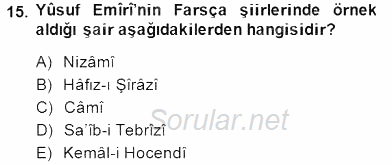 XIV-XV. Yüzyıllar Türk Edebiyatı 2014 - 2015 Ara Sınavı 15.Soru