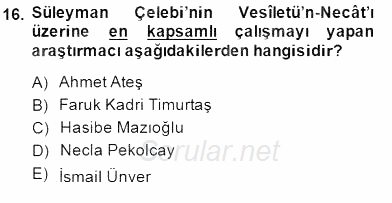 XIV-XV. Yüzyıllar Türk Edebiyatı 2014 - 2015 Ara Sınavı 16.Soru