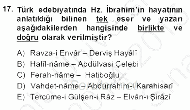 XIV-XV. Yüzyıllar Türk Edebiyatı 2014 - 2015 Ara Sınavı 17.Soru