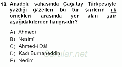 XIV-XV. Yüzyıllar Türk Edebiyatı 2014 - 2015 Ara Sınavı 18.Soru