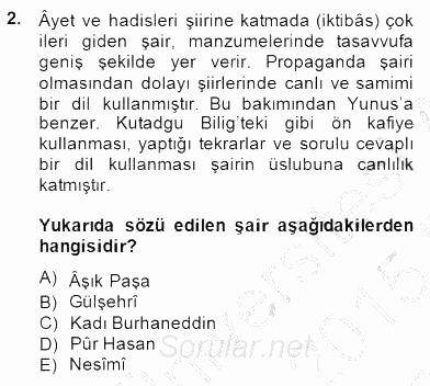 XIV-XV. Yüzyıllar Türk Edebiyatı 2014 - 2015 Ara Sınavı 2.Soru