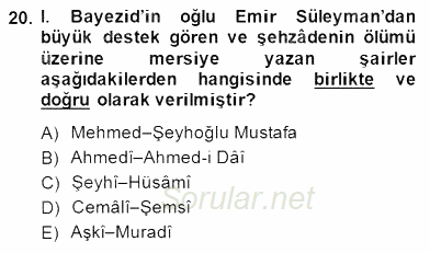 XIV-XV. Yüzyıllar Türk Edebiyatı 2014 - 2015 Ara Sınavı 20.Soru