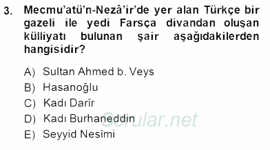 XIV-XV. Yüzyıllar Türk Edebiyatı 2014 - 2015 Ara Sınavı 3.Soru