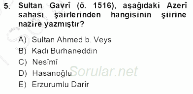 XIV-XV. Yüzyıllar Türk Edebiyatı 2014 - 2015 Ara Sınavı 5.Soru
