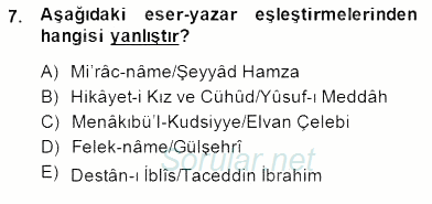 XIV-XV. Yüzyıllar Türk Edebiyatı 2014 - 2015 Ara Sınavı 7.Soru