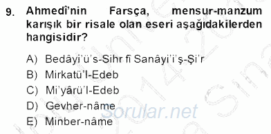 XIV-XV. Yüzyıllar Türk Edebiyatı 2014 - 2015 Ara Sınavı 9.Soru
