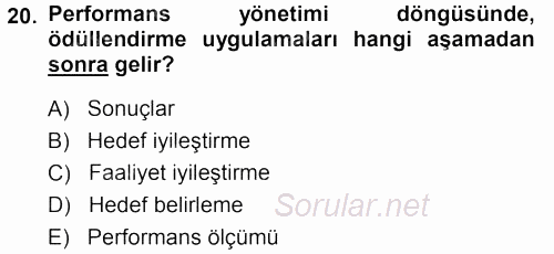 Ücret ve Ödül Yönetimi 2014 - 2015 Dönem Sonu Sınavı 20.Soru