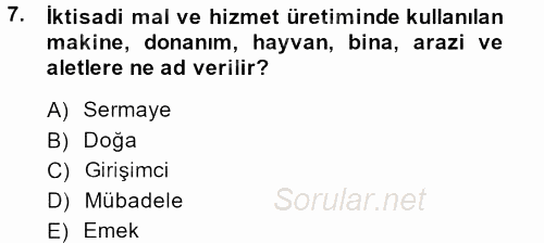 Hayvancılık Ekonomisi 2013 - 2014 Ara Sınavı 7.Soru