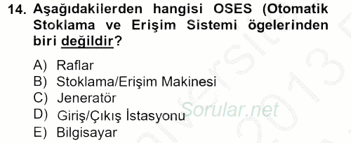 Lojistikte Teknoloji Kullanımı 2012 - 2013 Ara Sınavı 14.Soru